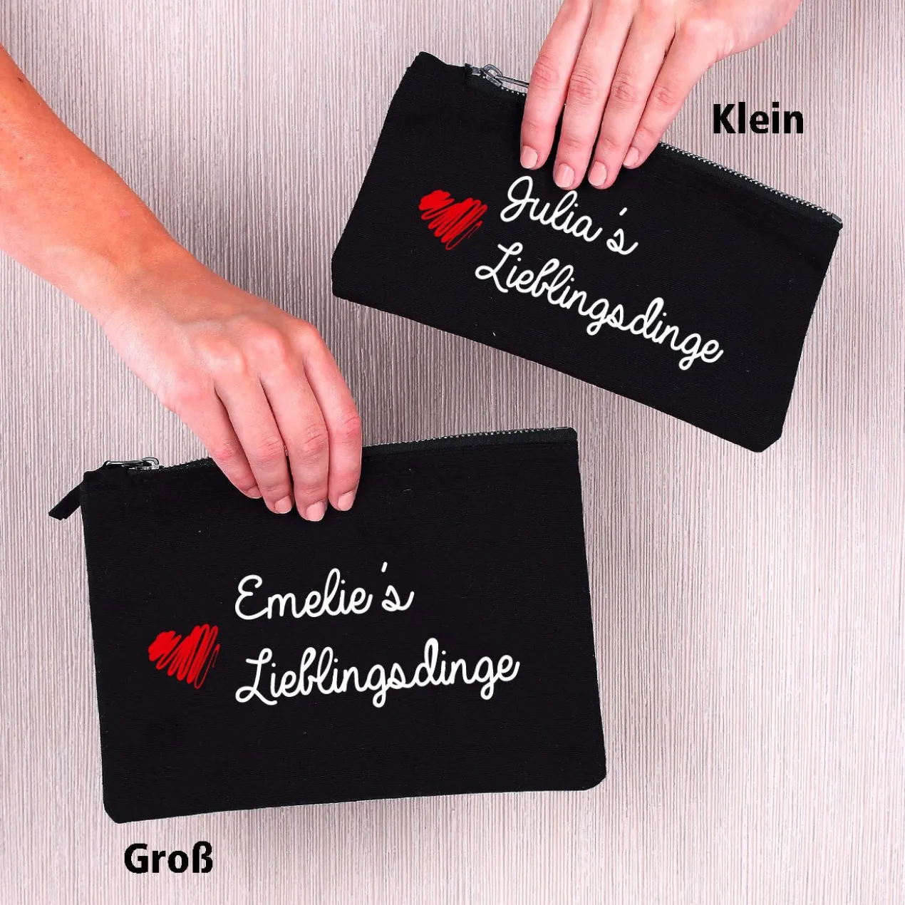 Beautycase Lieblingsdinge in schwarz mit Ihrem Namen