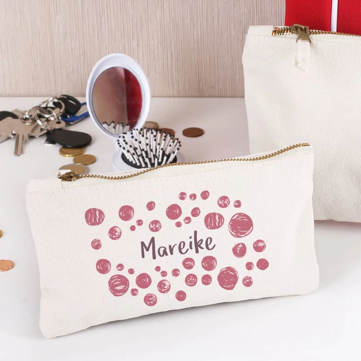 Beautycase mit Kreismotiv und Ihrem Namen