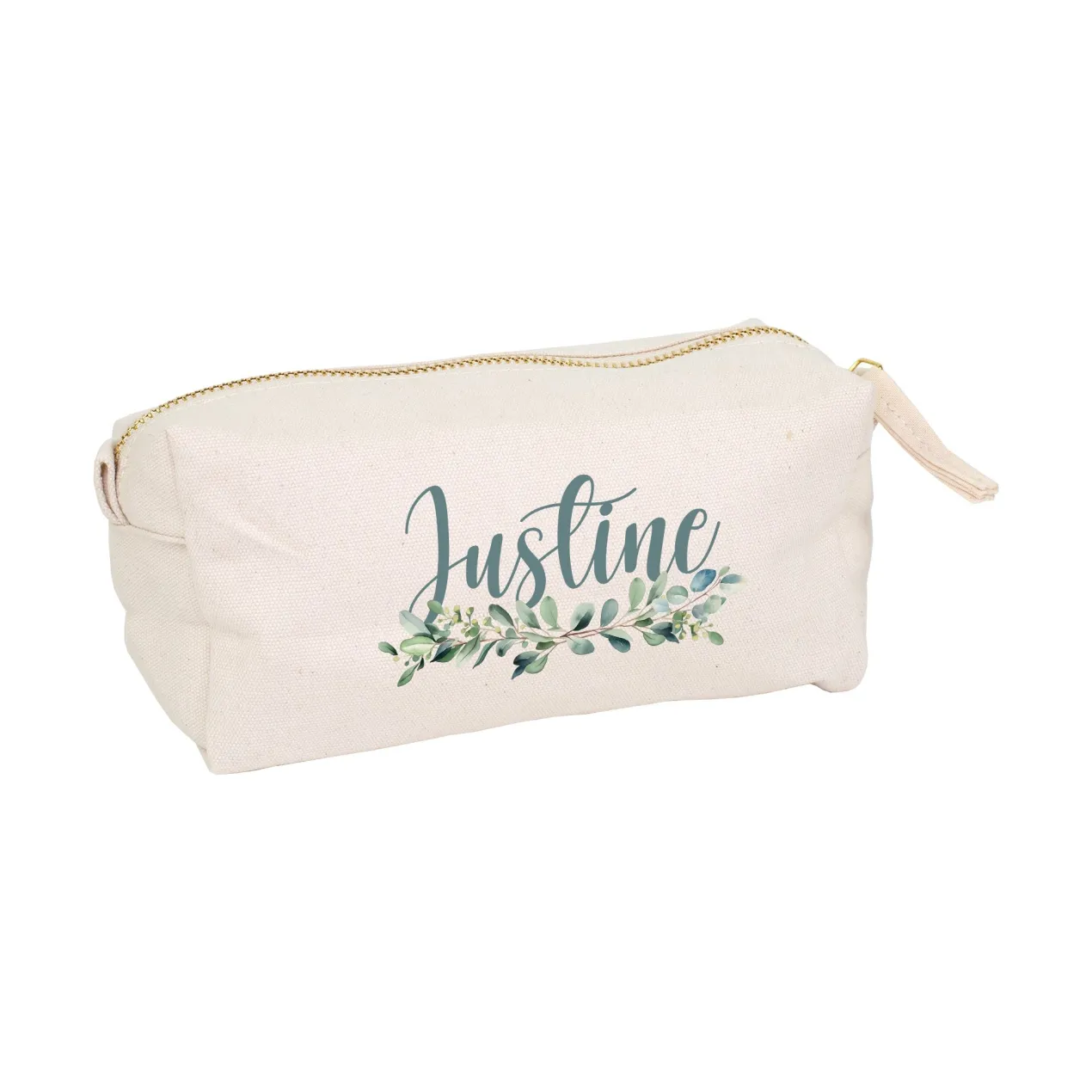 Beautycase & Schlampermäppchen mit Eukalyptus Motiv und Name personalisiert | Canvas Tasche 2 Größen