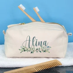 Beautycase & Schlampermäppchen mit Eukalyptus Motiv und Name personalisiert | Canvas Tasche 2 Größen
