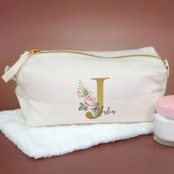 Beautycase & Schlampermäppchen mit Initiale und Name personalisiert | Kleine Tasche mit Blumen Motiv