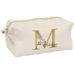 Beautycase & Schlampermäppchen mit Initiale und Name personalisiert | Kleine Tasche mit Blumen Motiv