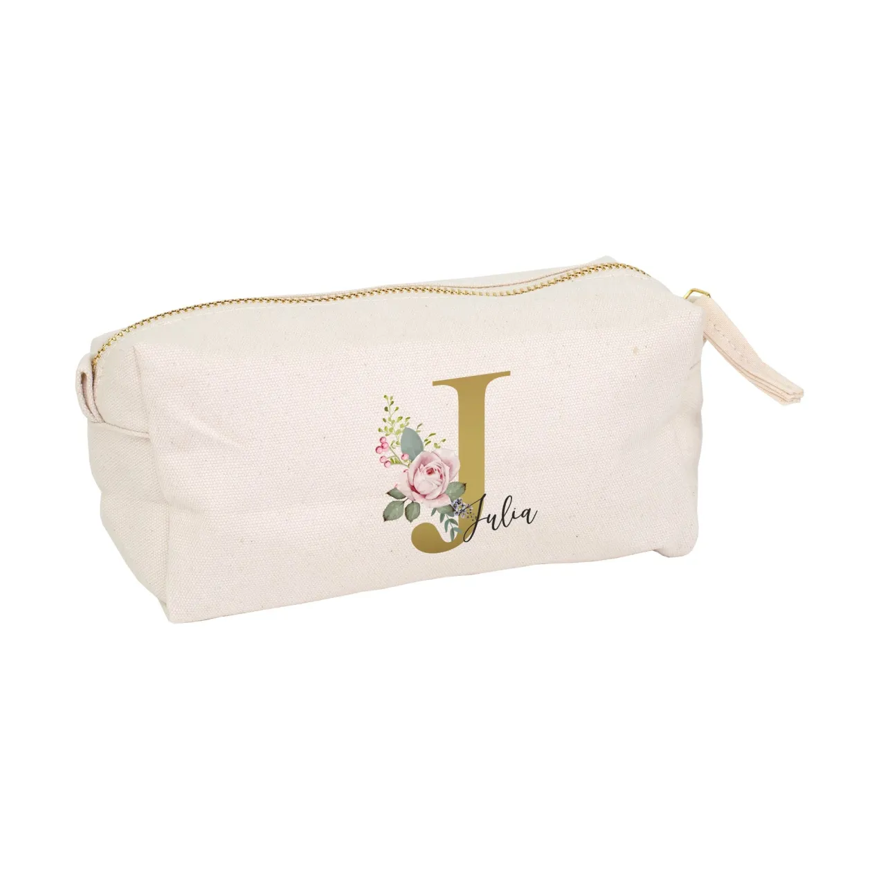 Beautycase & Schlampermäppchen mit Initiale und Name personalisiert | Kleine Tasche mit Blumen Motiv