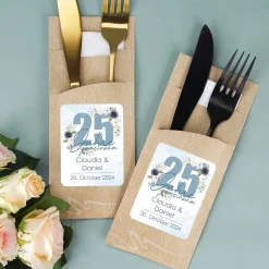 Bedruckte Bestecktaschen im 10-er Set zur Silbernen Hochzeit
