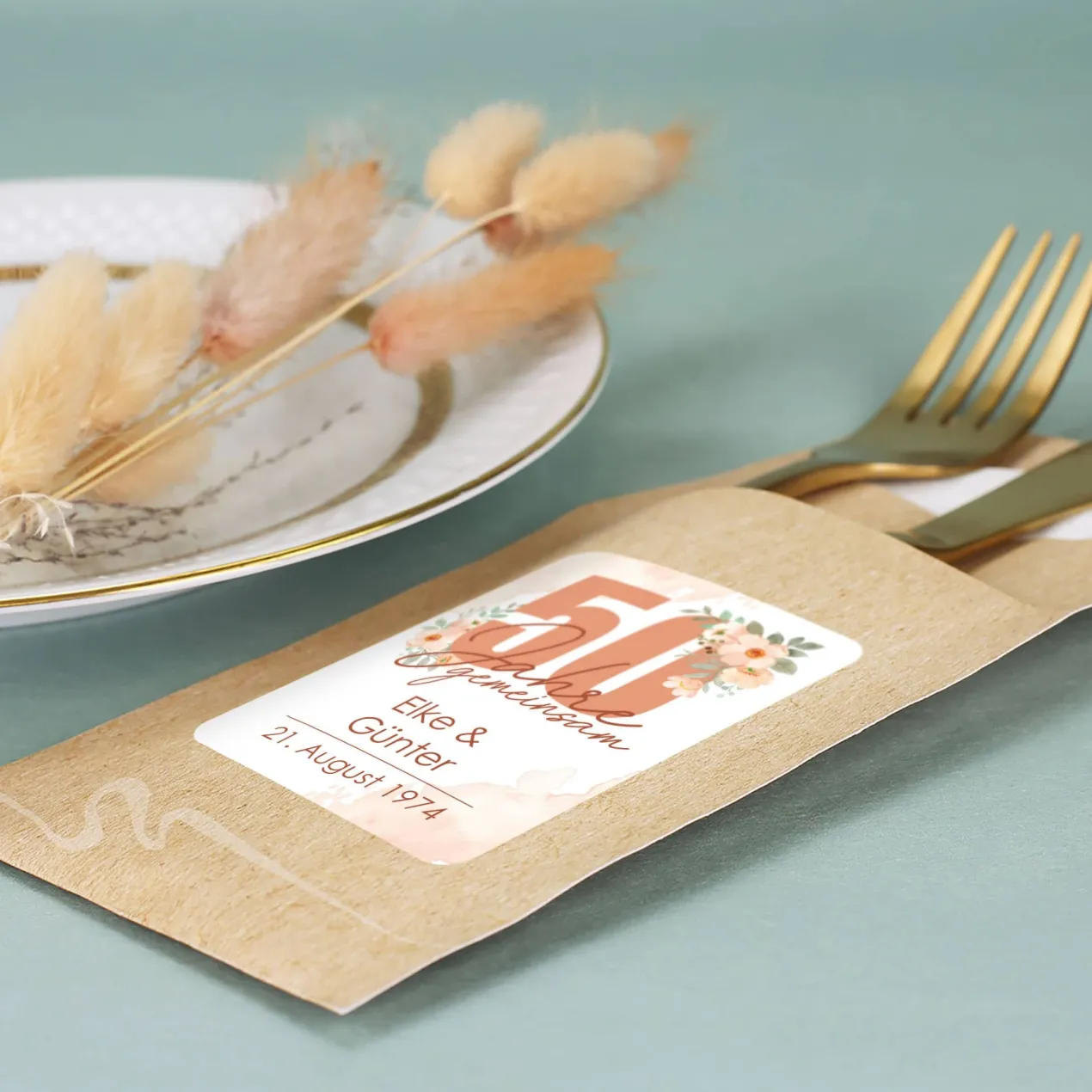 Bedruckte Bestecktaschen im 10-er Set zur Goldenen Hochzeit