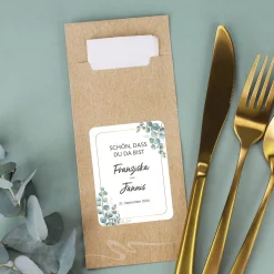Bedruckte Bestecktaschen im 10-er Set zur Hochzeit - Eukalyptus