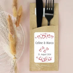 Bedruckte Bestecktaschen im 10-er Set zur Hochzeit mit Herzen