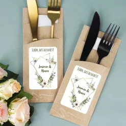 Bedruckte Bestecktaschen im 10-er Set zur Hochzeit - Schön, dass du da bist! - Modern