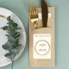 Bedruckte Bestecktaschen im 10-er Set zur Hochzeit - Schön, dass du da bist! - Gold Konfetti