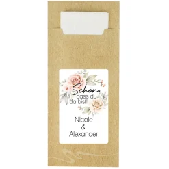Bedruckte Bestecktaschen im 10-er Set zur Hochzeit - Schön, dass du da bist! - Blumen