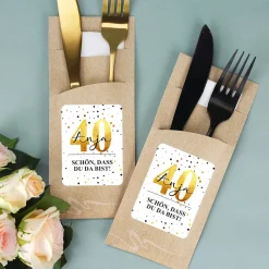 Bedruckte Bestecktaschen im 10-er Set zum Geburtstag - schön, dass du da bist