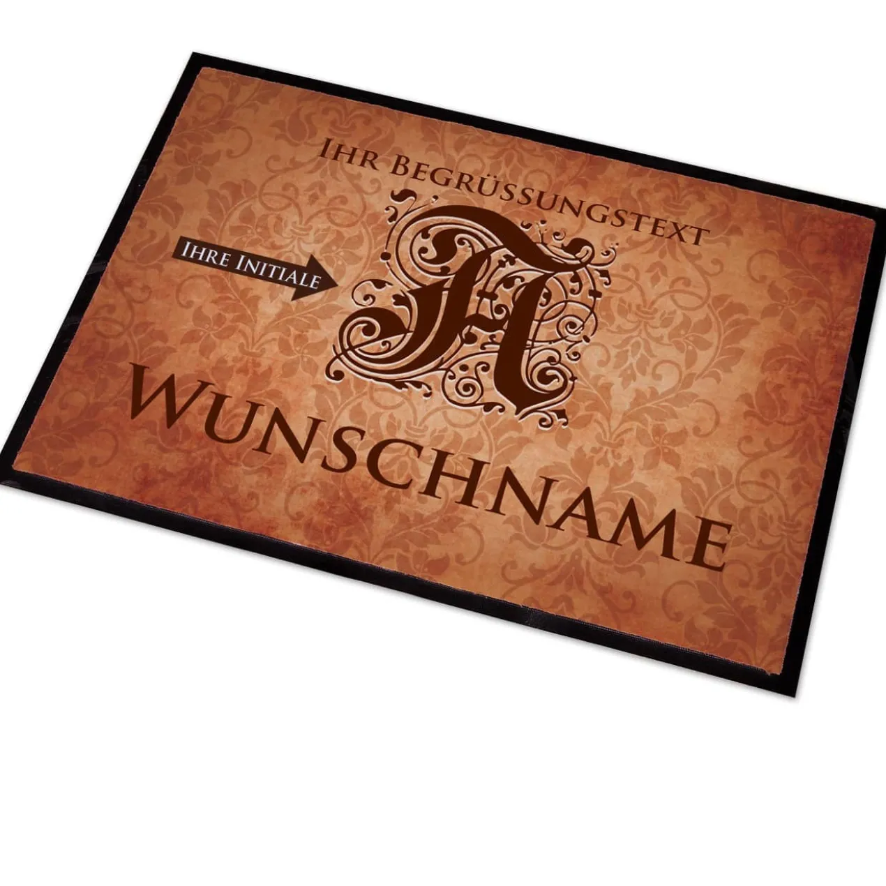 Bedruckte Fussmatte mit Monogramm & Text personalisiert im Vintage-Stil