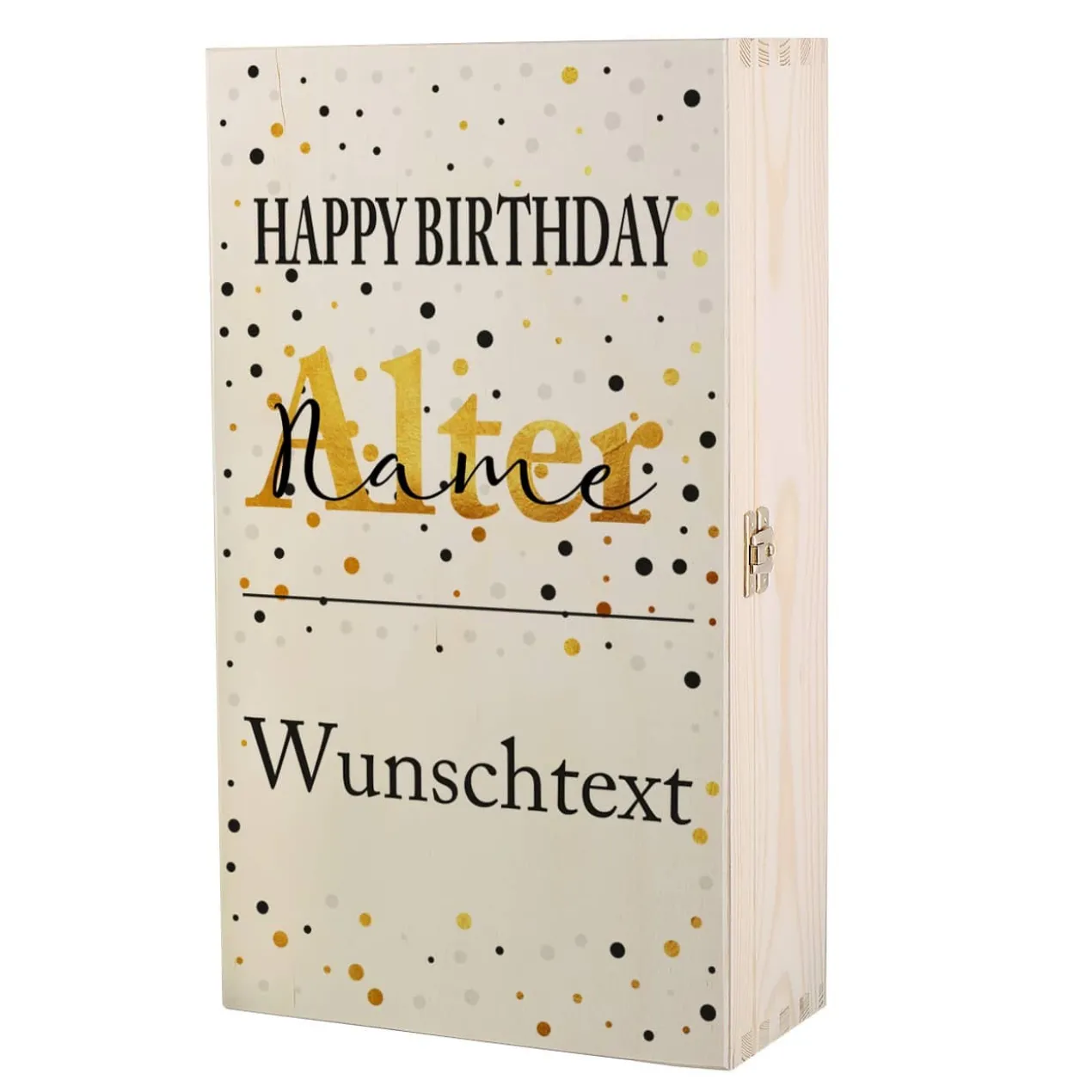 Bedruckte Holzbox als Geschenkverpackung zum Geburtstag