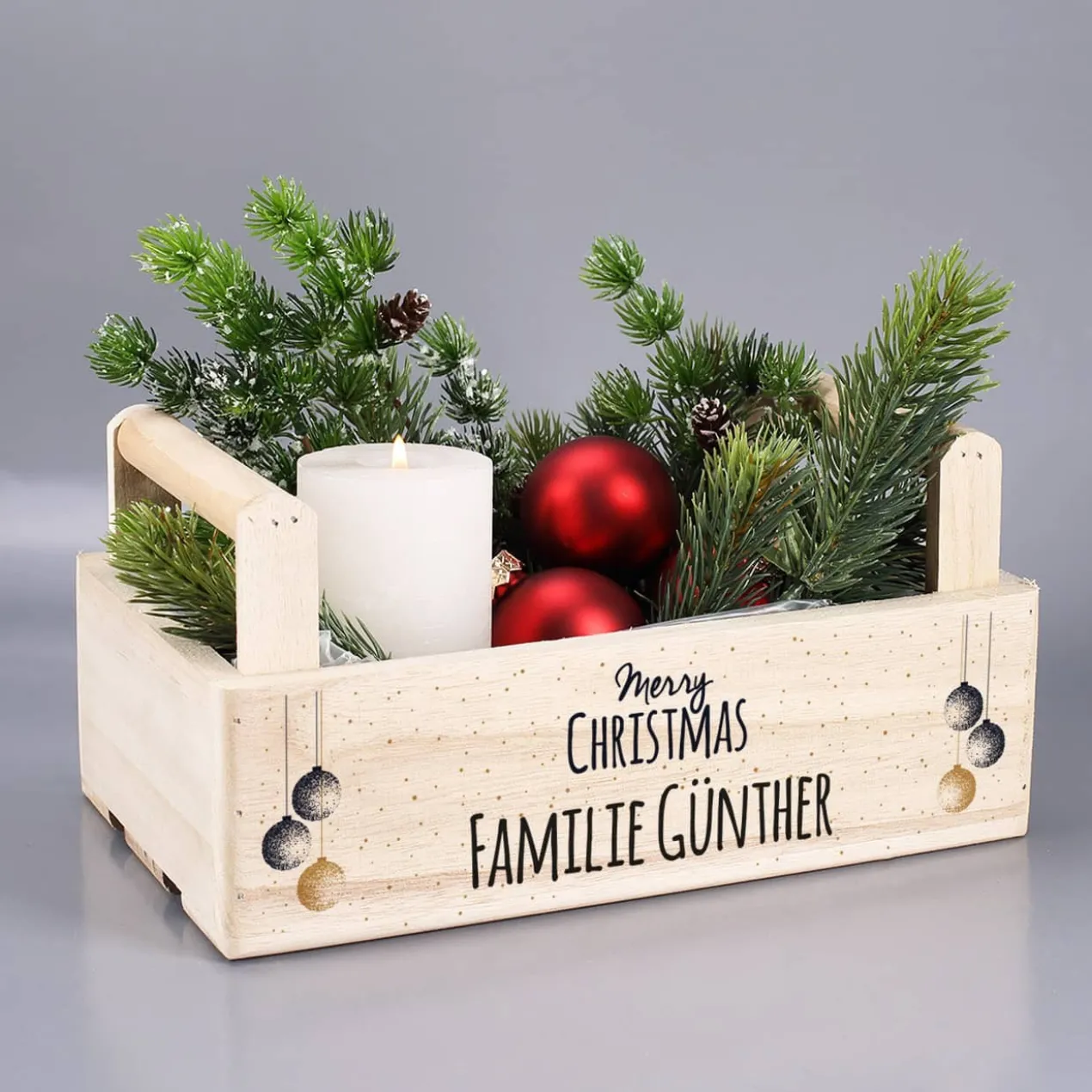 Bedruckte Holzkiste mit 2 Griffen zu Weihnachten