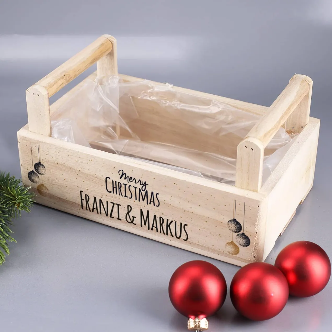 Bedruckte Holzkiste mit 2 Griffen zu Weihnachten