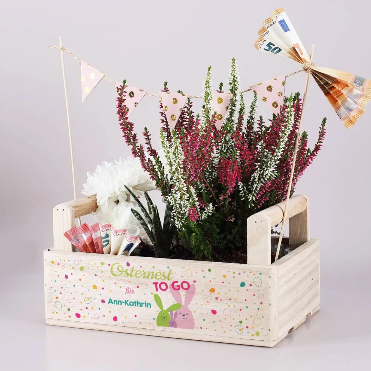 Bedruckte Holzkiste zu Ostern als Osternest to go