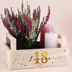 Bedruckte Pflanzkiste zum Geburtstag mit Alter und Name