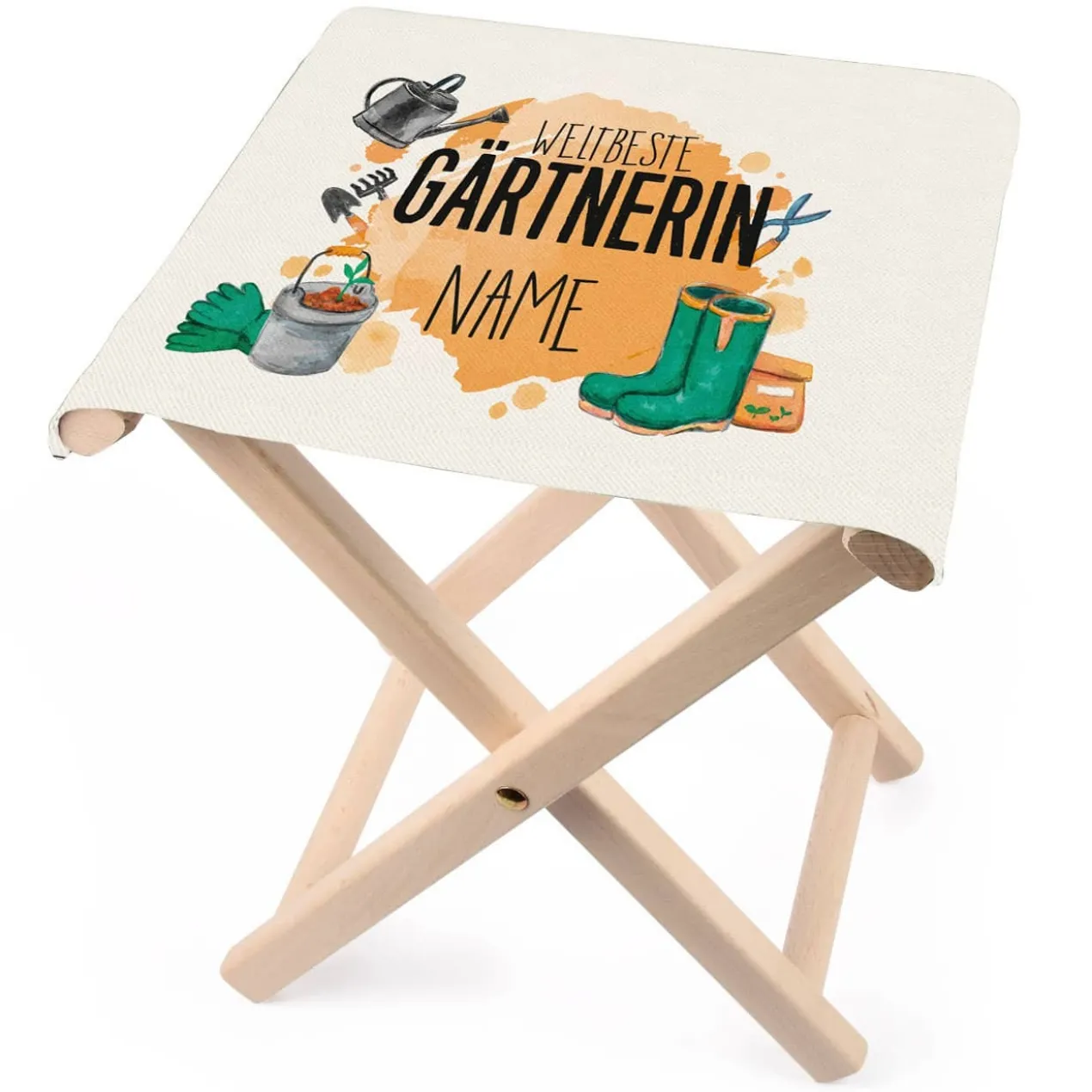Bedruckter Klapphocker für Gärtnerinnen mit Name
