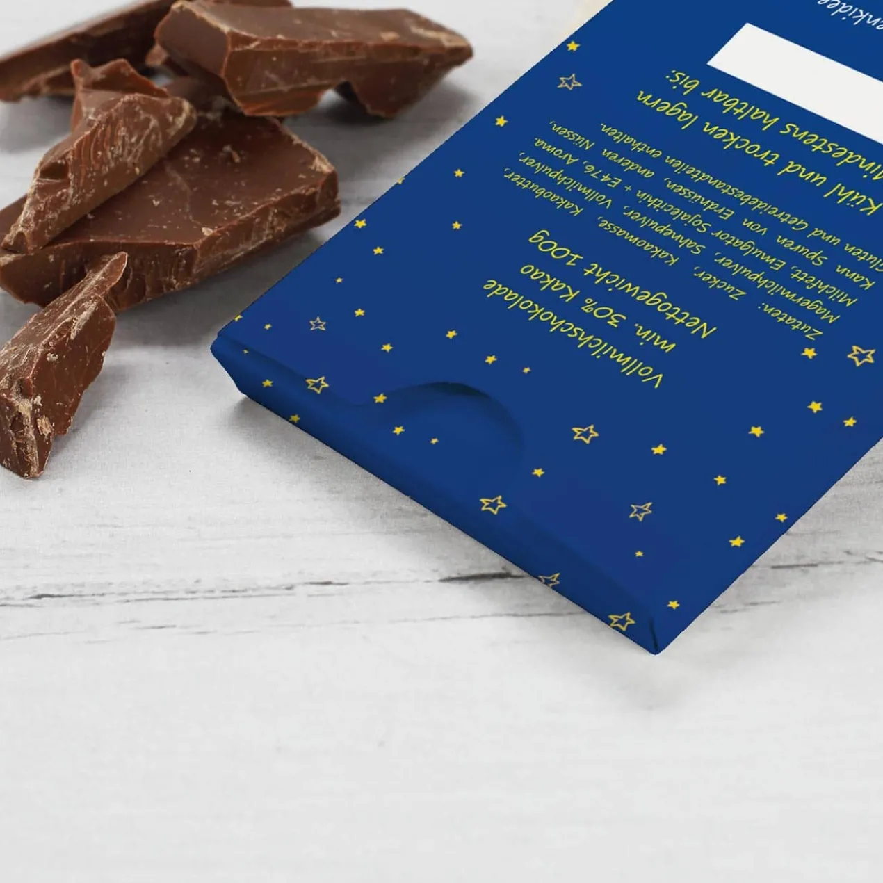 Bedruckte Schokolade als Geschenk zu Weihnachten mit persönlichem Grußtext