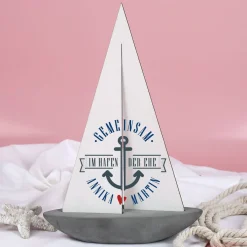 Bedrucktes Segelschiff für Paare die in den Hafen der Ehe einlaufen wollen