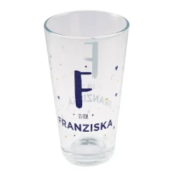 Bedrucktes Trinkglas mit Name und Initial
