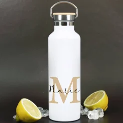 Bedruckte Thermosflasche mit Name und Initiale