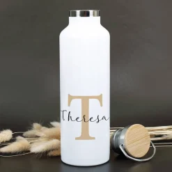 Bedruckte Thermosflasche mit Name und Initiale