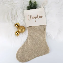Bedruckte Weihnachtssocke mit Name und Herzchen