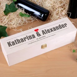 bedruckte Wein-Geschenkbox aus Holz zur Hochzeit