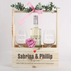 bedruckte Wein-Kiste aus Holz für 3 Flaschen zur Hochzeit