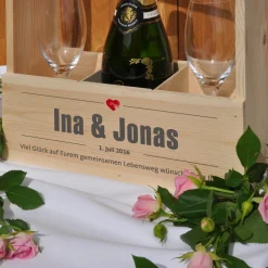 bedruckte Wein-Kiste aus Holz für 3 Flaschen zur Hochzeit