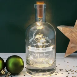 Beleuchtete Flasche mit 3 Zeilen Wunschtext graviert