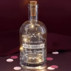 Beleuchtete Flasche mit 3 Zeilen Wunschtext graviert