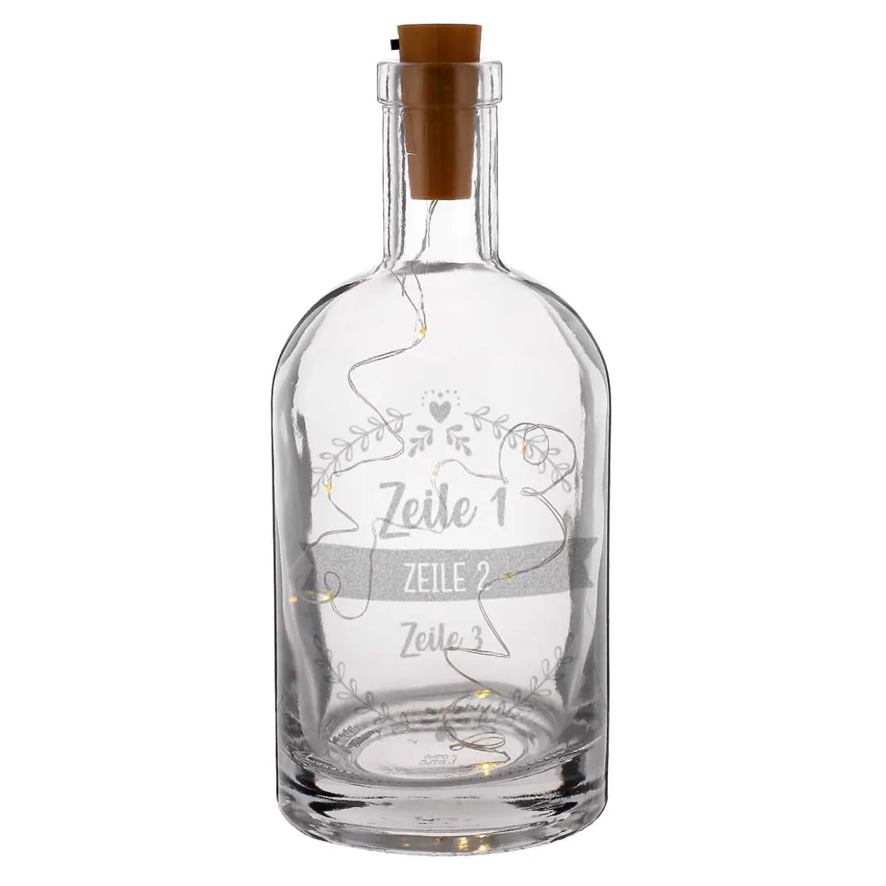 Beleuchtete Flasche mit 3 Zeilen Wunschtext graviert