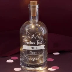 Beleuchtete Flasche mit 3 Zeilen Wunschtext graviert