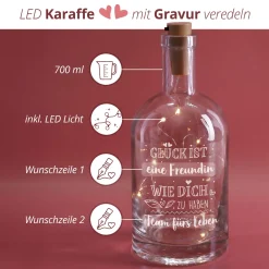 beleuchtete Karaffe mit Gravur - Glück ist