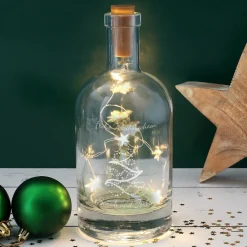 Beleuchtete Karaffe zu Weihnachten mit Tannenbaum und Ihrem Wunschtext graviert