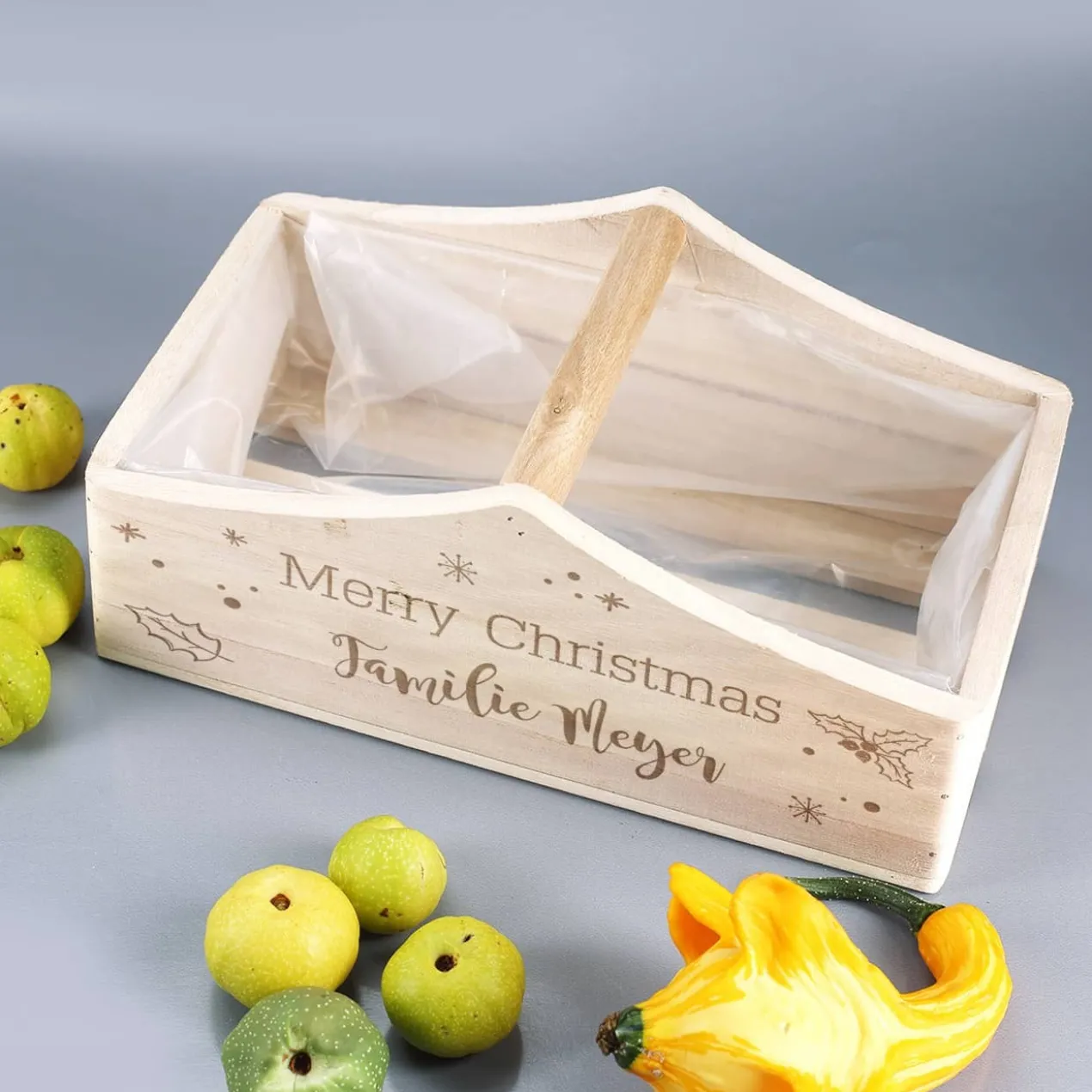 Bepflanzbare Holzkiste zu Weihnachten mit persönlicher Gravur