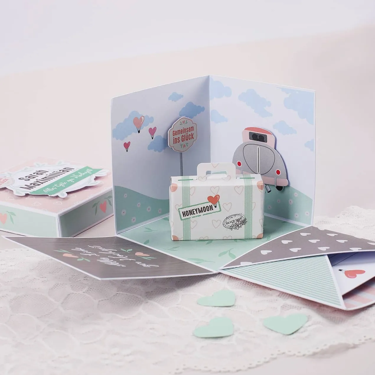Überraschungsbox zur Hochzeit für Geldgeschenk, Gutscheine und Glückwünsche