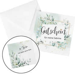 Besondere Gutscheinkarte mit Watercolor Elementen und 3 Zeilen Wunschtext