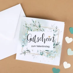 Besondere Gutscheinkarte mit Watercolor Elementen und 3 Zeilen Wunschtext