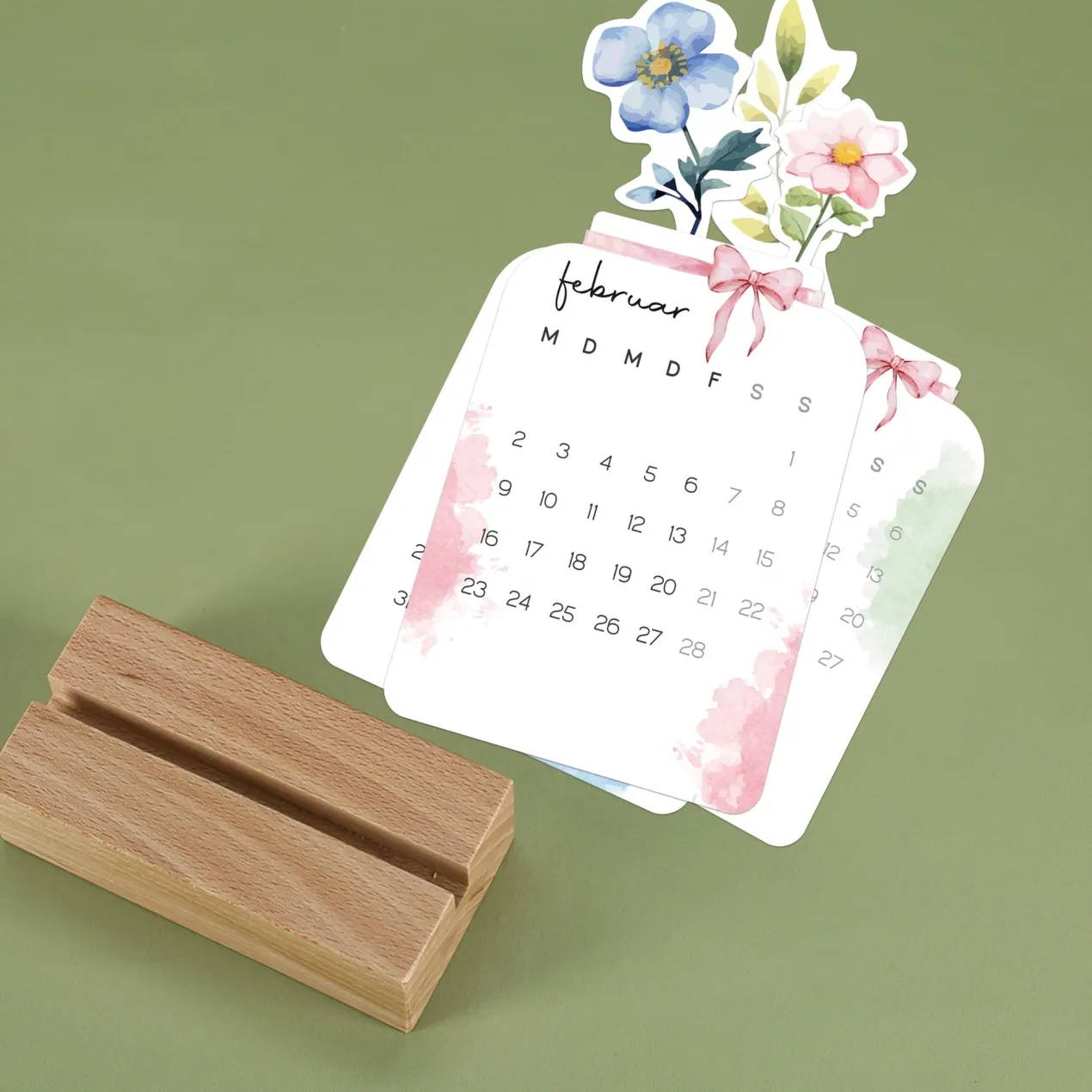 Besonderer Blumenstraußkalender im Watercolor-Stil mit Wunschtext