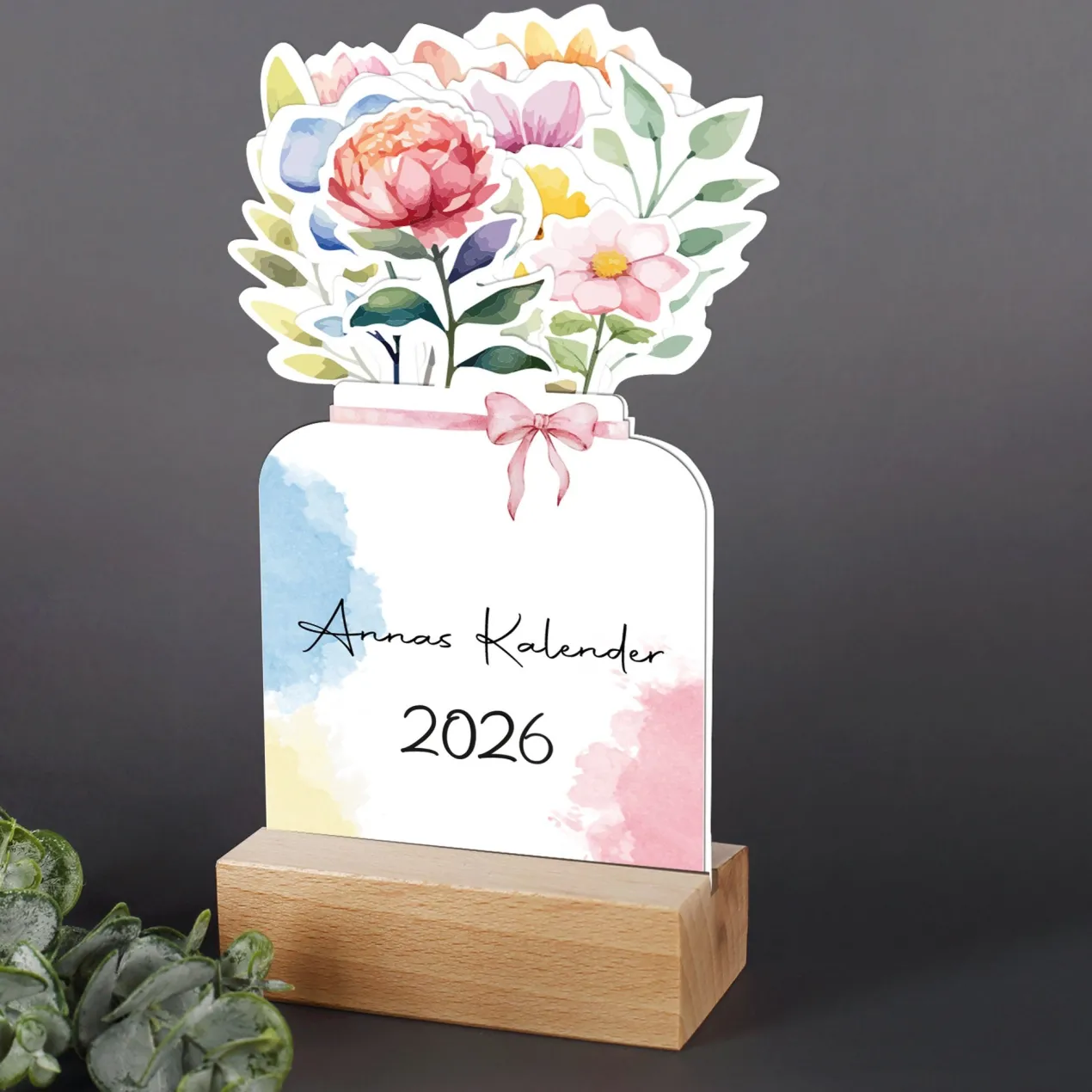 Besonderer Blumenstraußkalender im Watercolor-Stil mit Wunschtext