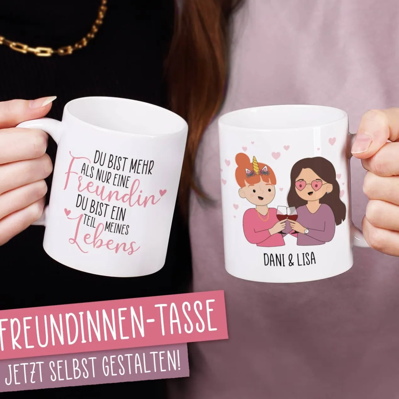 Beste Freundinnen Tasse mit auswählbaren Figuren und Sprüchen