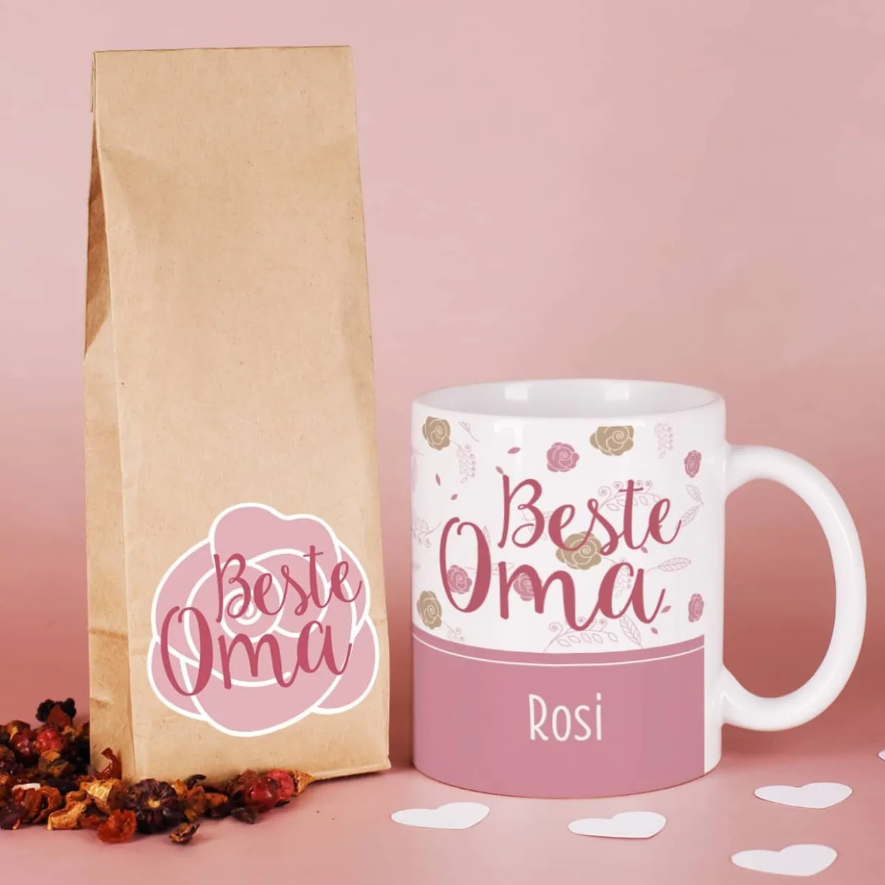 Beste Oma - Tasse und Tee in persönlicher Geschenkverpackung