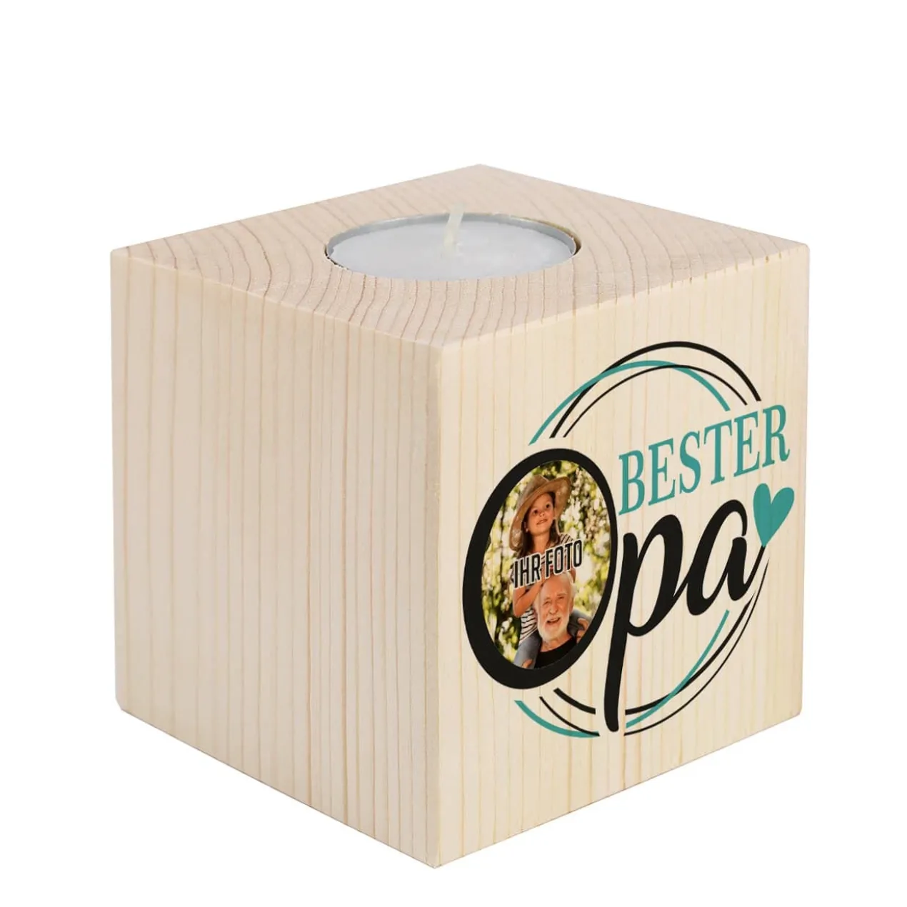 Bester Opa - Teelichthalter aus Holz mit Wunschfoto