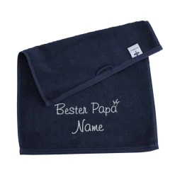 Bester Papa - nachtblaues Handtuch mit Name bestickt, 3 Größen zur Auswahl