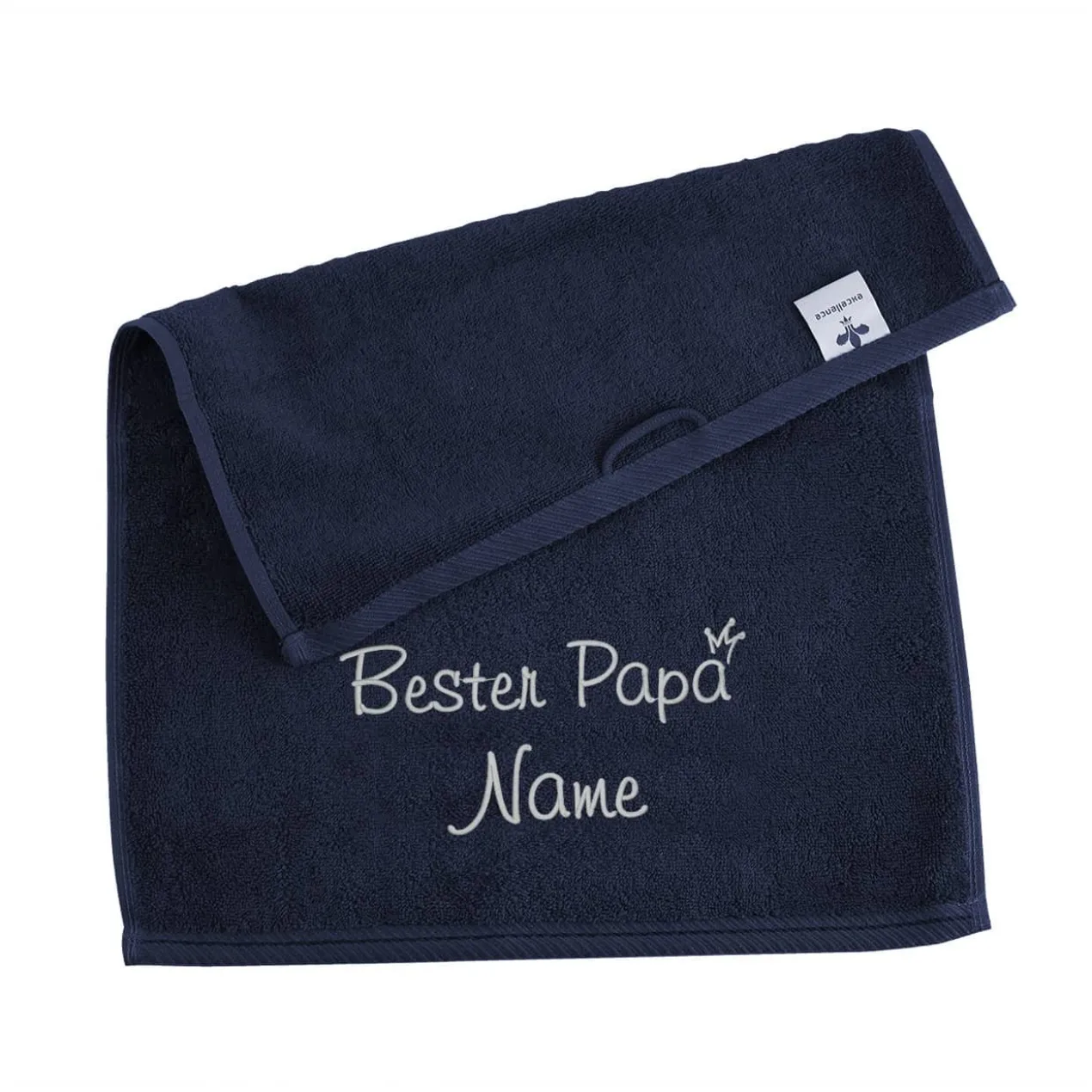 Bester Papa - nachtblaues Handtuch mit Name bestickt, 3 Größen zur Auswahl