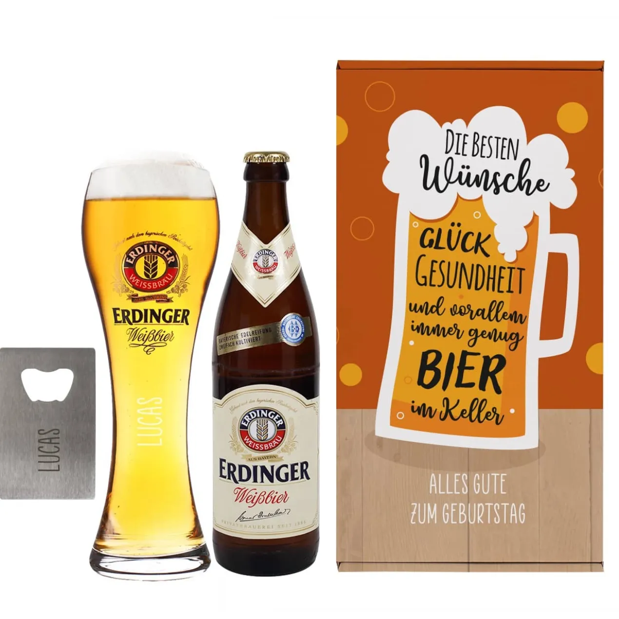 Beste Wünsche - Erdinger Geschenkset für Männer mit Wunschtext und Name | Mit oder ohne Alkohol