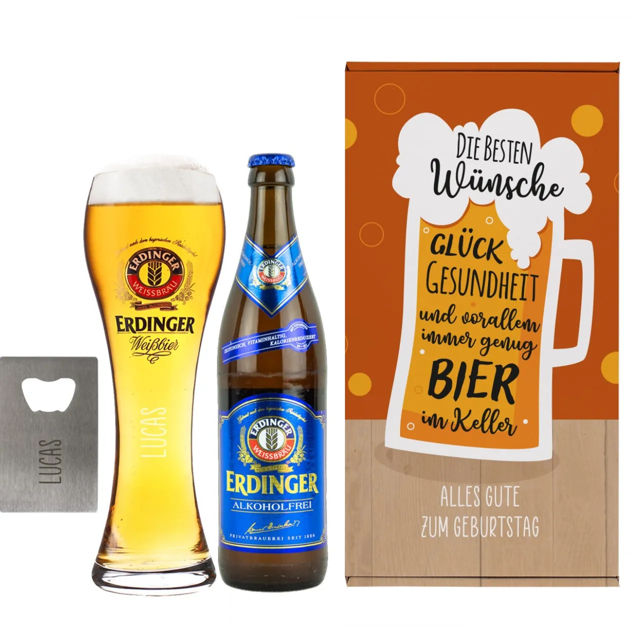 Beste Wünsche - Erdinger Geschenkset für Männer mit Wunschtext und Name | Mit oder ohne Alkohol
